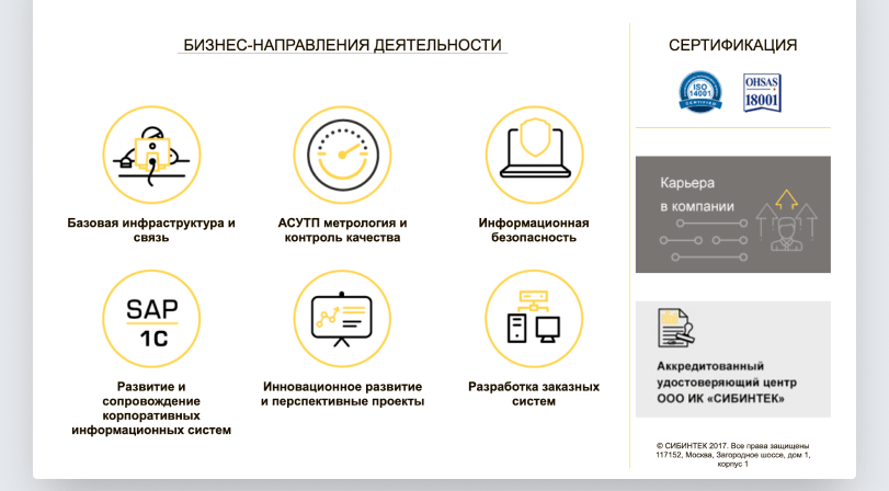 направления деятельности Сибинтек